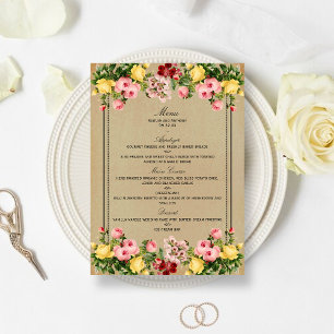 Die elegante Vintage-Blumenhochzeitskollektion Menükarte