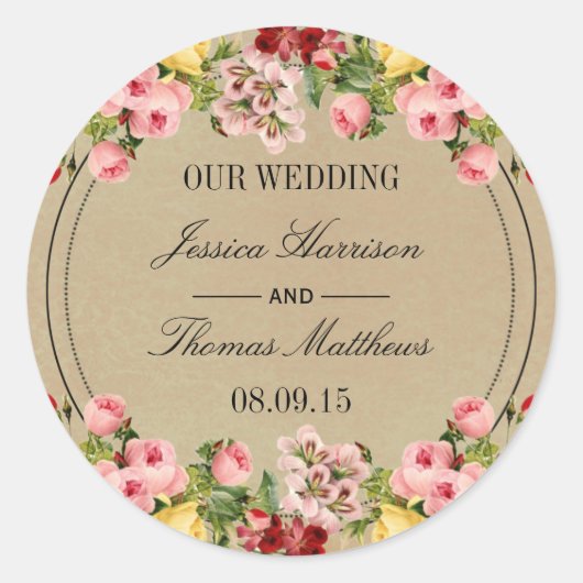 Die elegante Vintage Hochzeitskollektion Runder Aufkleber (Vorderseite)