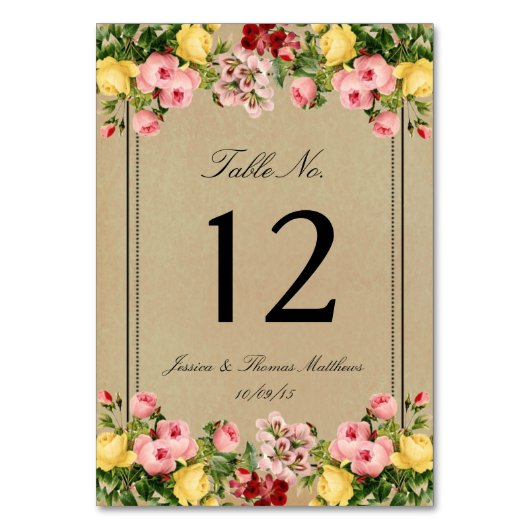 Die elegante Vintage Hochzeitskollektion Tischnummer (Vorderseite)