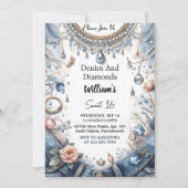 Die eleganten Gem Bling Denim und Diamonds Sweet 1 Einladung (Vorderseite)