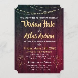 Die eleganten goldenen roten Rosen und die Einladung