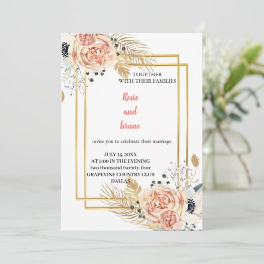 die eleganteste rosa Hochzeit Einladung (Stehend Vorderseite)