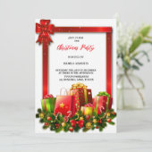 die elegantesten Grün , Gold , Rot Weihnachten Einladung (Stehend Vorderseite)