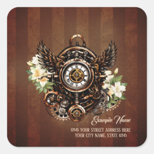 Die Eleganz der Steampunk-Blumenzauberei Quadratischer Aufkleber