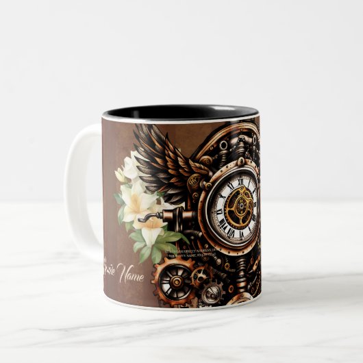 Die Eleganz der Steampunk-Blumenzauberei Zweifarbige Tasse (Vorderseite Links)