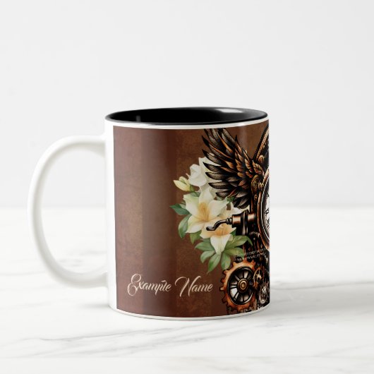 Die Eleganz der Steampunk-Blumenzauberei Zweifarbige Tasse (Links)