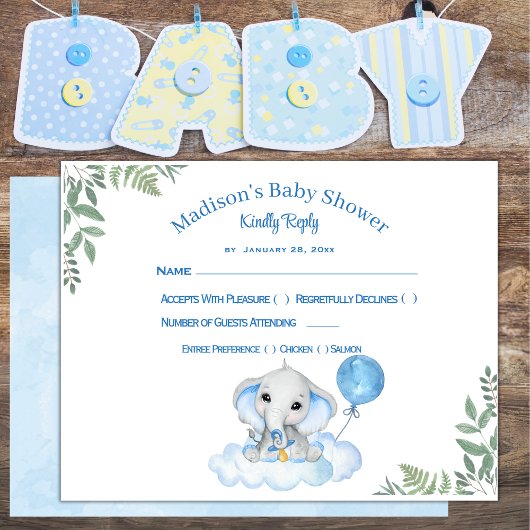 Die Elephant Baby Shower Response Card RSVP Karte