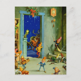 Die Elfen des Weihnachtsmannes arbeiten in seinem Feiertagspostkarte