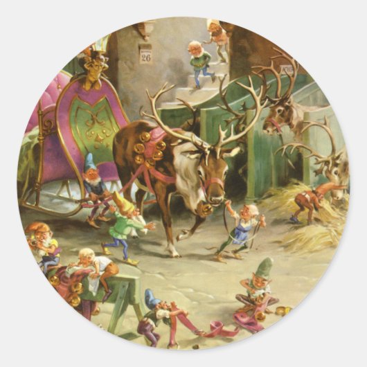 Die Elfen des Weihnachtsmannes bereiten seinen Sch Runder Aufkleber (Vorderseite)