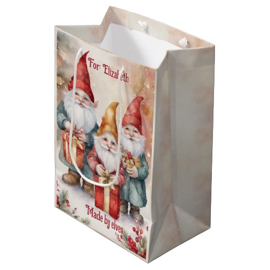 Die Elfen des Weihnachtsmannes personalisieren den Mittlere Geschenktüte (Vorderseite Schrägansicht)