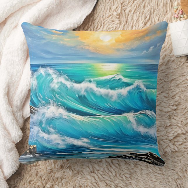 Die Embrace des Ozeans: Wave Art Kissen (Decke)