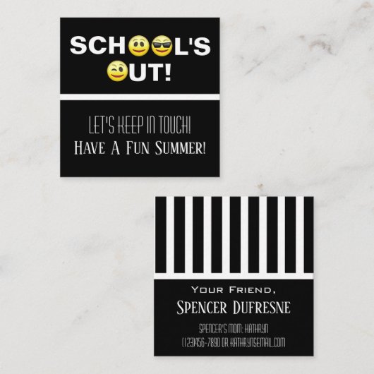 Die Emoji-Karte der Schule für Kinder Quadratische Visitenkarte (Vorne/Hinten)