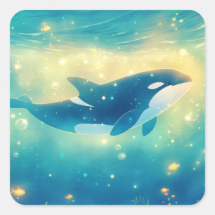 Die Enchanted Swim Orca Adventure Quadratischer Aufkleber
