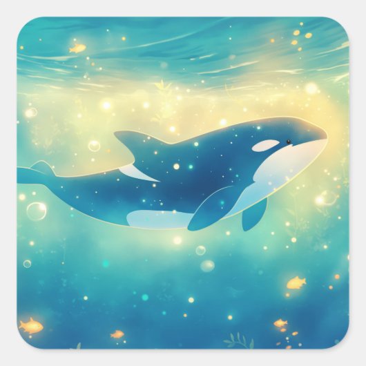 Die Enchanted Swim Orca Adventure Quadratischer Aufkleber (Vorderseite)