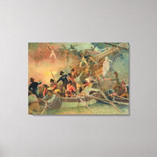 Die englische Marine, die ein französisches Schif Leinwanddruck