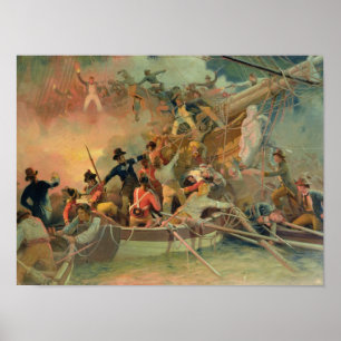 Die englische Marine, die ein französisches Schiff Poster