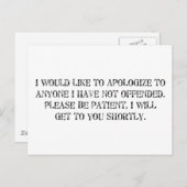 die Entschuldigung Postkarte (Vorne/Hinten)
