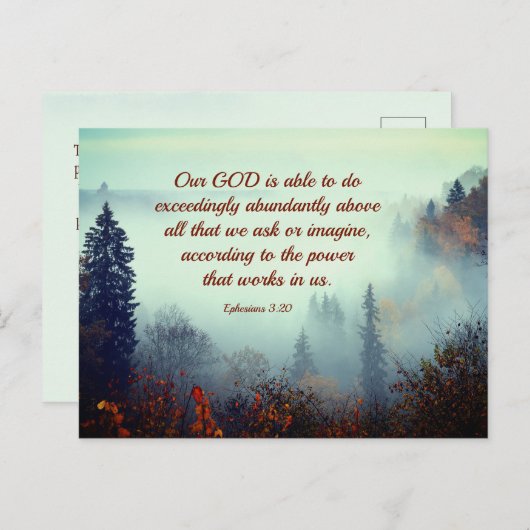 Die Ephesianer 3:20 Unser Gott ist... Fall Forest Postkarte (Vorne/Hinten)