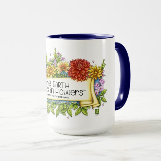 Die Erde lacht in Blume 15 oz Tasse (VorderseiteRechts)