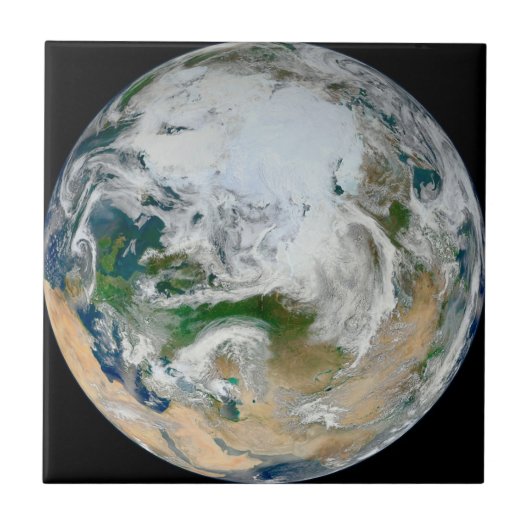 Die Erde mit der Arktis, Europa und Asien. Fliese (Vorderseite)