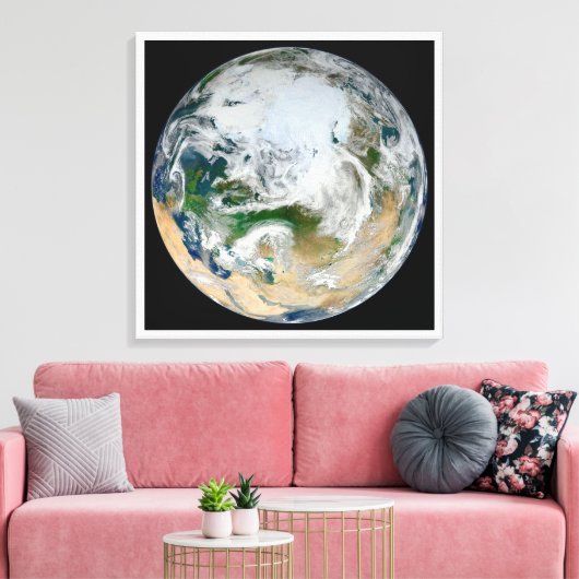 Die Erde mit der Arktis, Europa und Asien. Leinwanddruck (Insitu (Wohnzimmer))