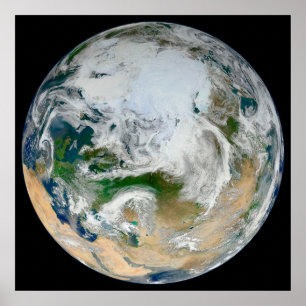 Die Erde mit der Arktis, Europa und Asien. Poster