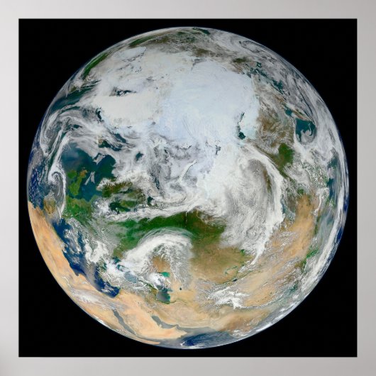 Die Erde mit der Arktis, Europa und Asien. Poster (Vorne)