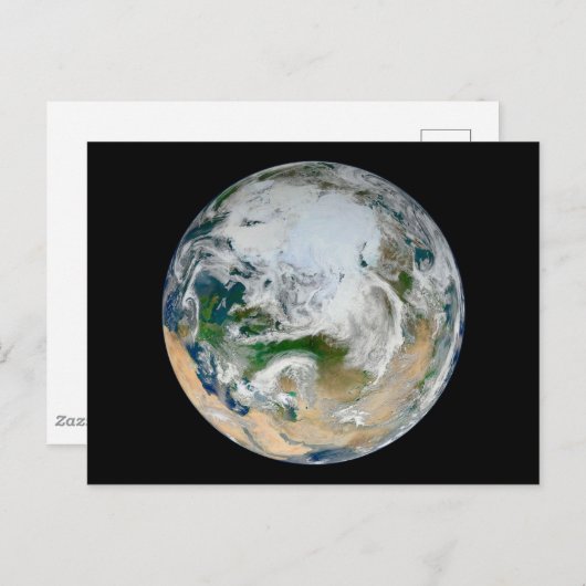 Die Erde mit der Arktis, Europa und Asien. Postkarte (Vorne/Hinten)