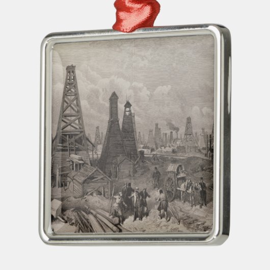 Die Erdöl-Ölquellen in Baku auf dem kaspischen Silbernes Ornament (Links)