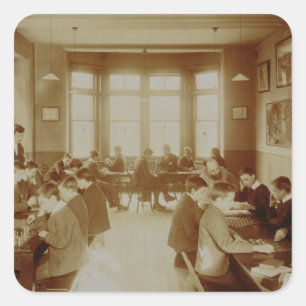 Die Erholungs-Raum des Jungen beim tauben und Quadratischer Aufkleber