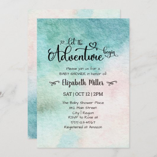 Die Erlebnisdusche Begin Watercolor Babydusche gel Einladung (Vorne/Hinten)