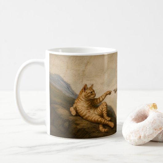 Die Erschaffung von Adam Katzen Renaissance-Parodi Kaffeetasse (Mit Donut)
