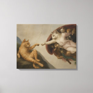 Die Erschaffung von Adam Katzen Renaissance-Parodi Leinwanddruck