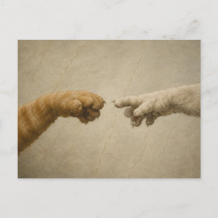 Die Erschaffung von Adam Katzen Renaissance-Parodi Postkarte