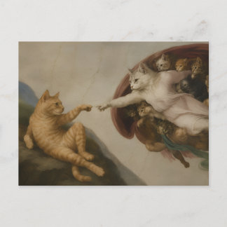 Die Erschaffung von Adam Katzen Renaissance-Parodi Postkarte