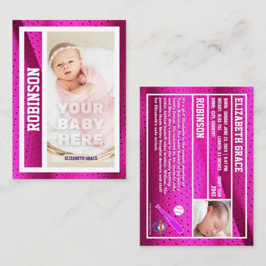 Die erste Baseball-Karte des Babys - Ankündigung p (Vorne/Hinten)