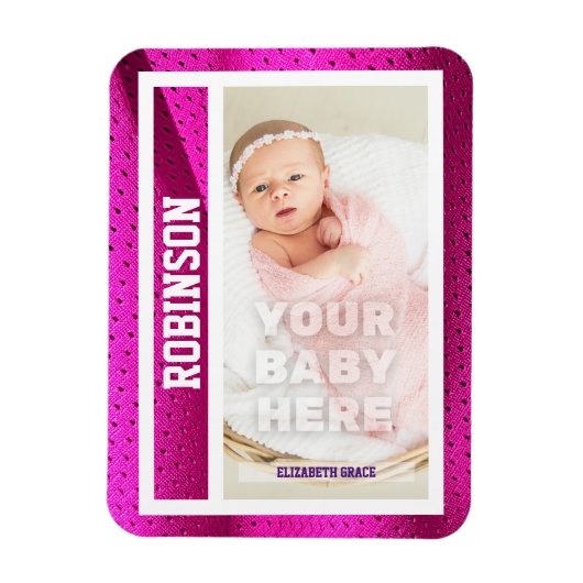 Die erste Baseballkarte des Babys, rosa Mesh Magnet (Vertikal)