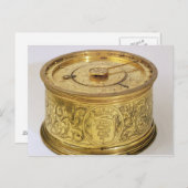 Die erste feder-getriebene Uhr mit Sicherung, 1525 Postkarte (Vorne/Hinten)