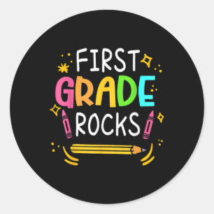 Die erste Klasse rockt 1. Klasse Kind erster Schul Runder Aufkleber