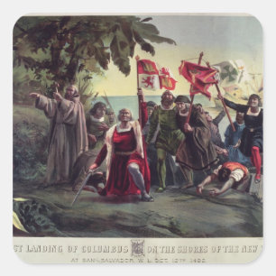 Die erste Landung von Kolumbus Quadratischer Aufkleber