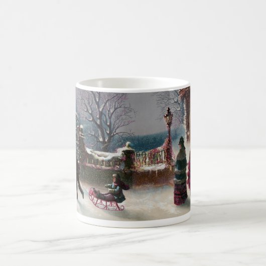 Die erste Schnee-Weihnachtsszene Kaffeetasse (Mittel)