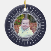 Die erste Weihnacht des Babys | Modernes Navy & Wh Keramikornament (Hinten)