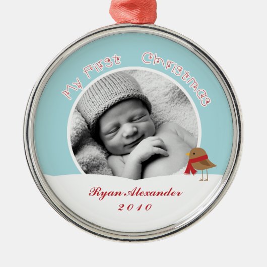 Die erste Weihnacht des Babys Silbernes Ornament (Vorne)