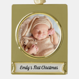 Die erste Weihnachtsdekoration des Babys Banner-Ornament Gold