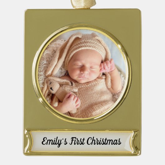 Die erste Weihnachtsdekoration des Babys Banner-Ornament Gold (Vorderseite)