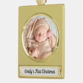 Die erste Weihnachtsdekoration des Babys Banner-Ornament Gold (Links)