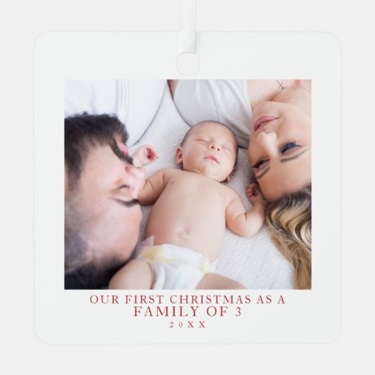 Die erste Weihnachtsfamilie aus drei Fotos Ornament Aus Metall (Rückseite)