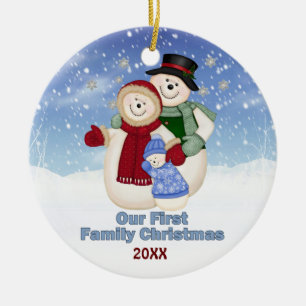 Die erste Weihnachtsfamilie Blue Frosty Snowman Keramik Ornament
