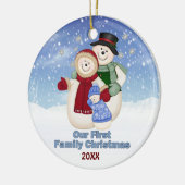 Die erste Weihnachtsfamilie Blue Frosty Snowman Keramik Ornament (Links)