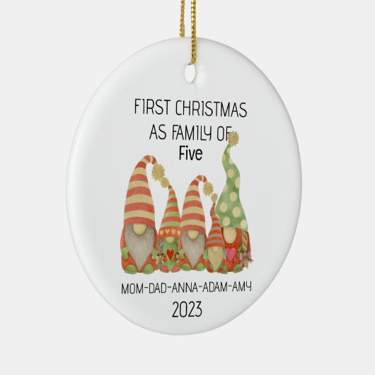 Die erste Weihnachtsfamilie Fünf Retro Gnoomes Orn Keramik Ornament (Rechts)